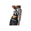 Adidas Zebra Print Half-High Neck Cropped Long-Sleeve T-Shirt Women's Gray