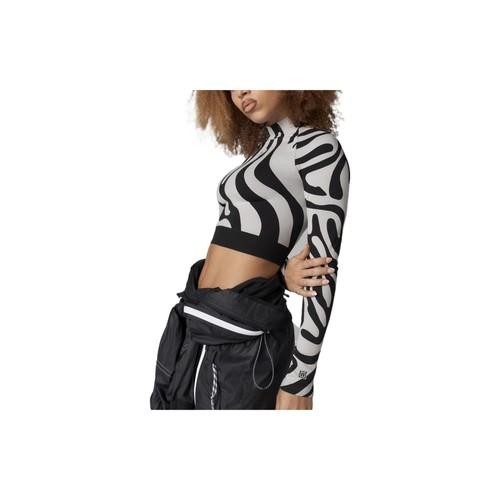 Adidas Zebra Print Half-High Neck Cropped Long-Sleeve T-Shirt Women's Gray