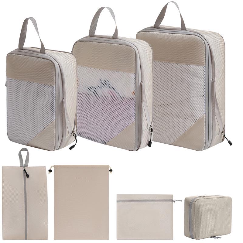 7-Piece Travel Compression Organizer Set for Clothes, Shoes, and Cosmetics