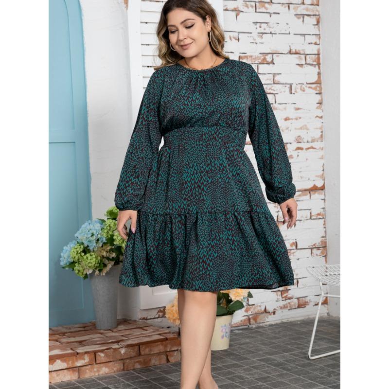 

Весенне-осеннее женское платье больших размеров с принтом и длинными рукавами 4XL
