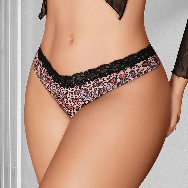 

1 шт. Сексуальные кружевные женские трусики с цветочным узором, сексуальное нижнее белье, с низкой посадкой, лоскутное шитье, леопардовый принт, женские стринги, дышащее комфортное нижнее белье 1XL леопардовый
