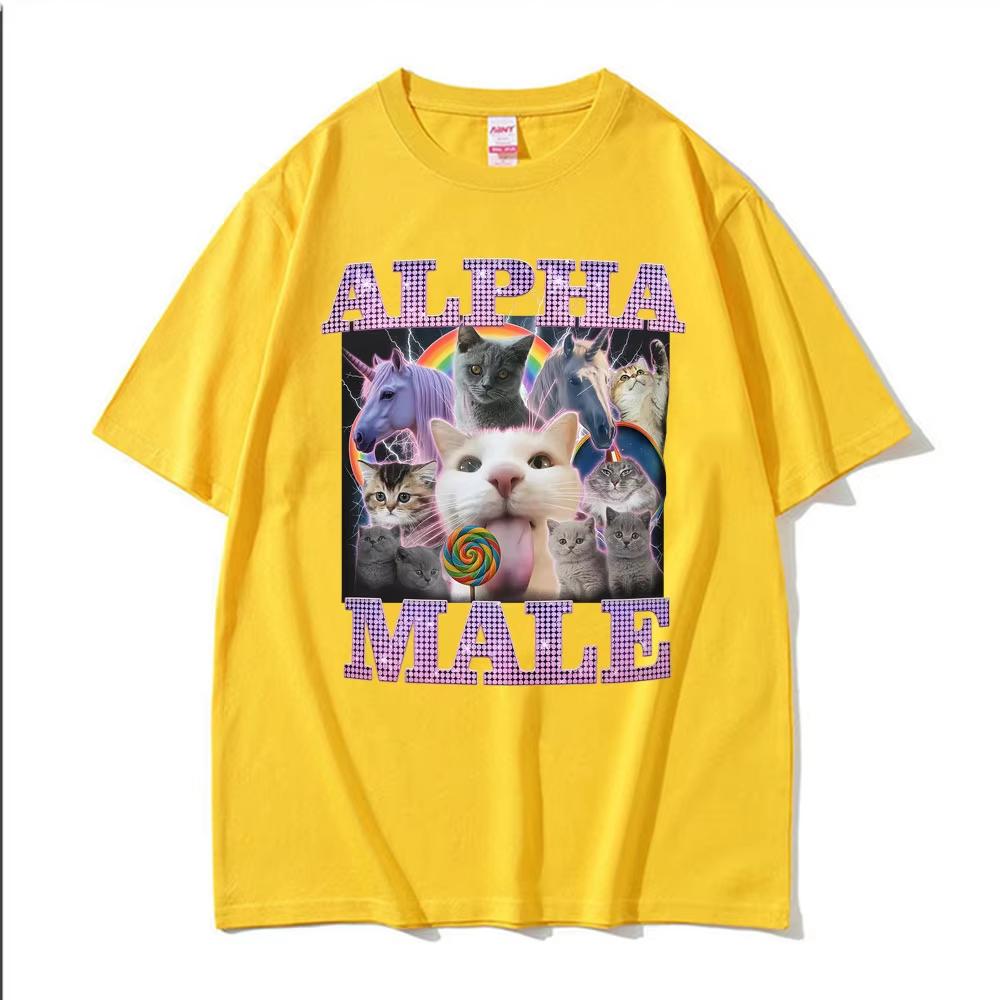 2026 Alpha-Männchen Lustige Katze Einhorn Regenbogen T-Shirt Herren Damen Mode Kawaii Niedlich Kurzarm T-Shirt Baumwolle Locker Übergröße T-Shirt Lässige Tee Tops