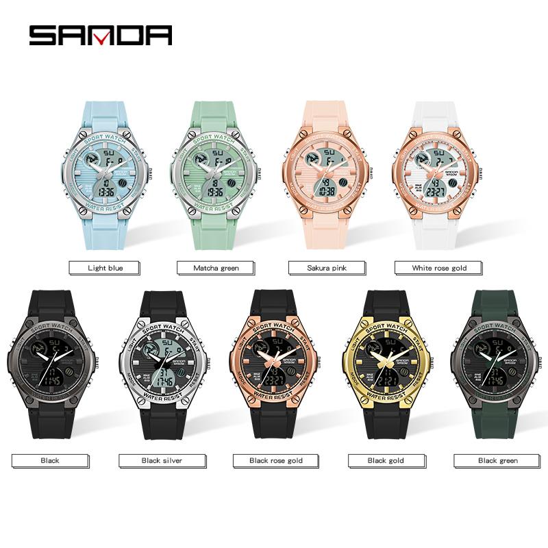 SANDA New Digital Women Watches Student Sports Chronograph Calendar Lady Quartz Wristwatch Waterproof Girl Electronic Clock