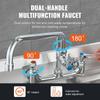 Commercial Faucet with Pre-Rinse Sprayer, 21" Height, 8" Center, 12" Swing Spout, Wall Mount Kitchen Sink Faucet, Brass Constructed Device with Pull