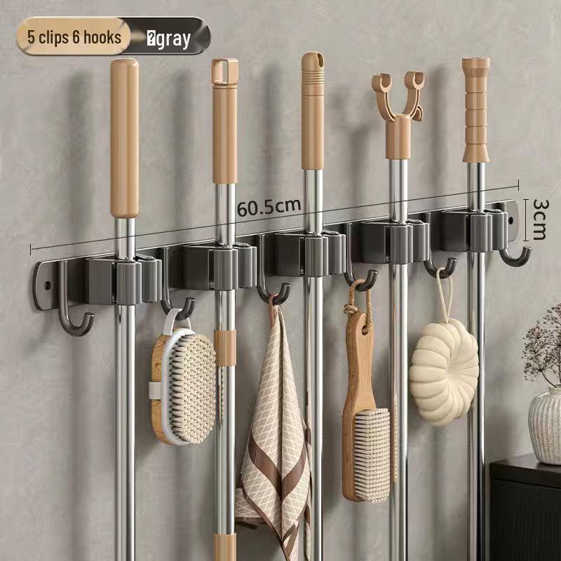 Stainless Steel No-Drill Mop & Broom Wall Mount Hanger