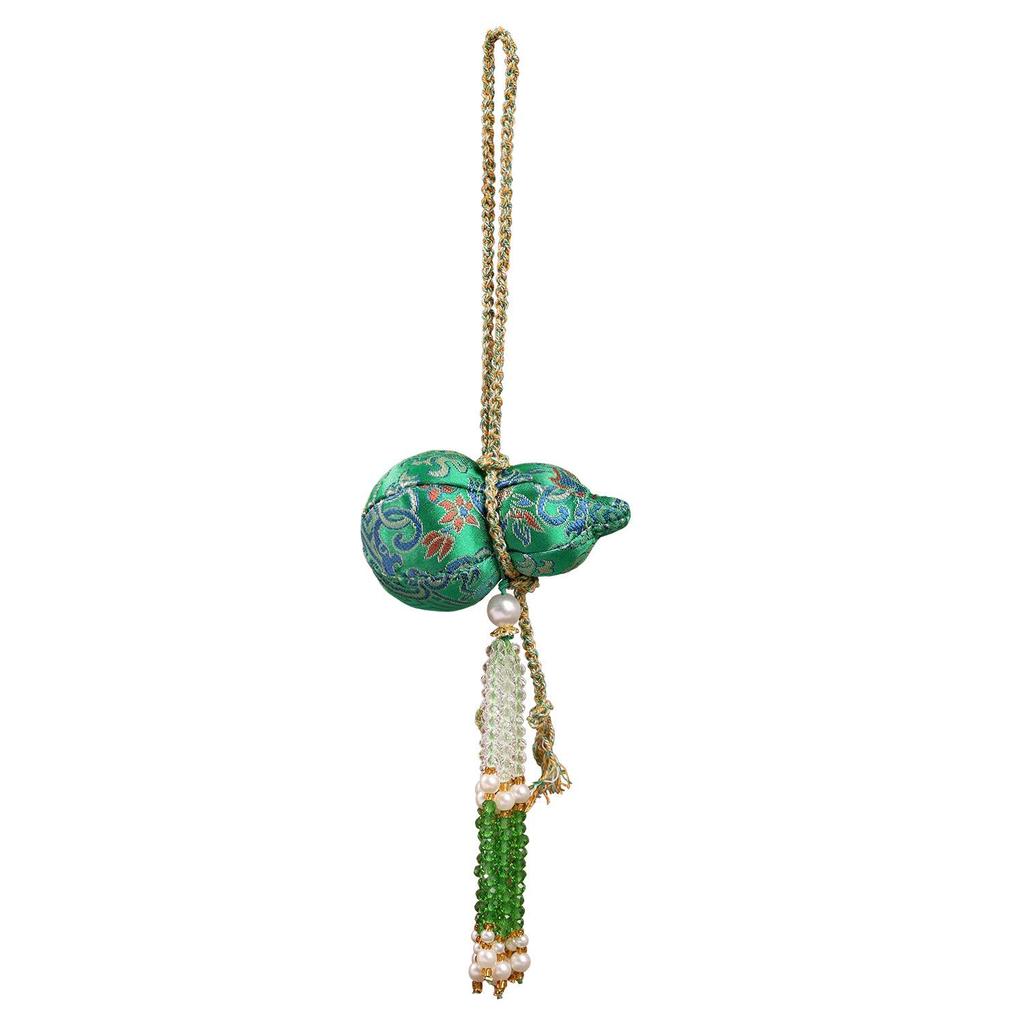 Chinese Style Gourd Pendant Keychain with Embroidered Sachet and Crystal Tassel - Hanfu Accessory and Creative Gift
