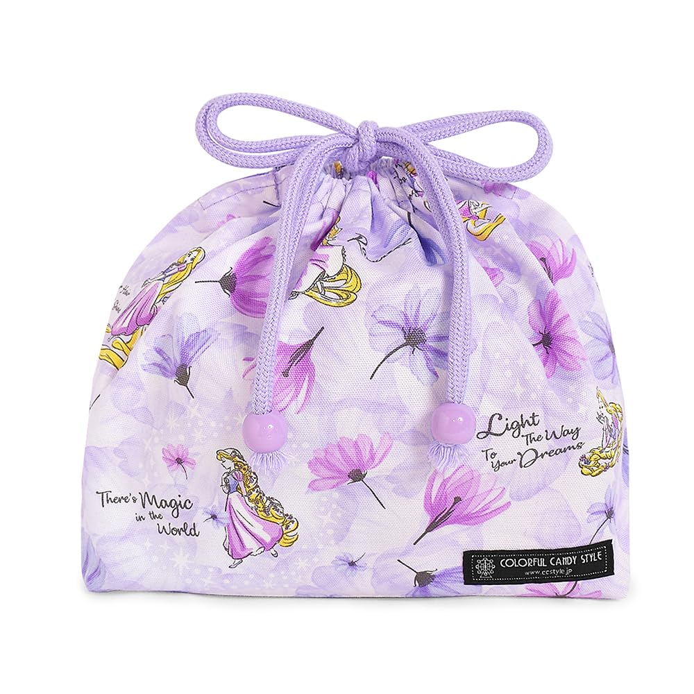 COLORFUL CANDY STYLE Disney Rapunzel Princess Drawstring Lunch Bags with Name Tags, Set of 3, Stylish Kids' Lunch Bags with Gussets, Perfect for