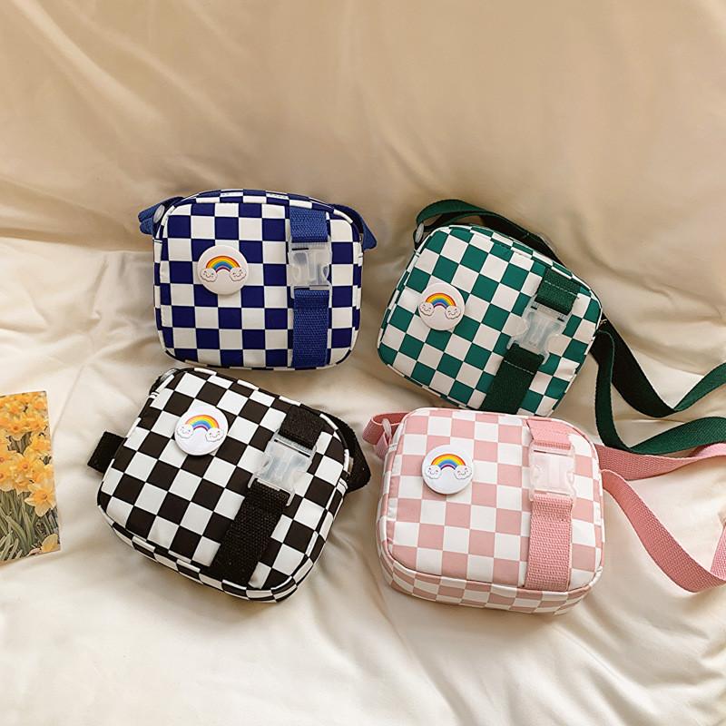 Vintage Chessboard Pattern Kids Shoulder Bag With Expandable Lightweight Nylon For Daily Use