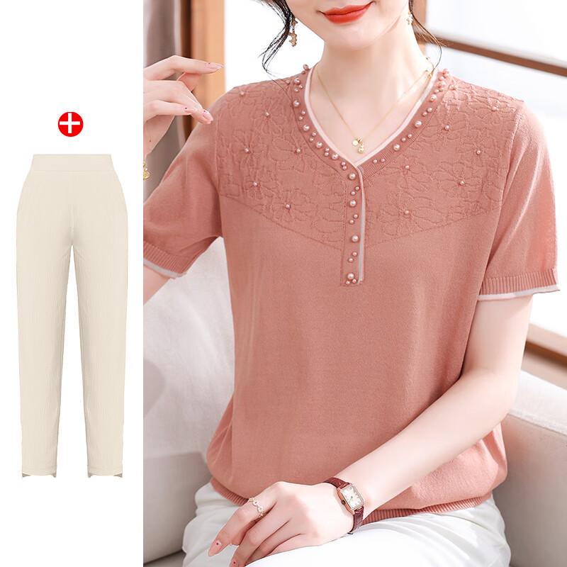 XUEXI Women s Ice Silk Short-Sleeve T-Shirt Set 3XL