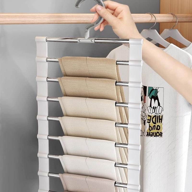 2pcs/3pcs Stainless Steel Ladder Trouser Rack 7-layer Telescopic Trouser Hanger Multifunctional Folding Trouser Hanger