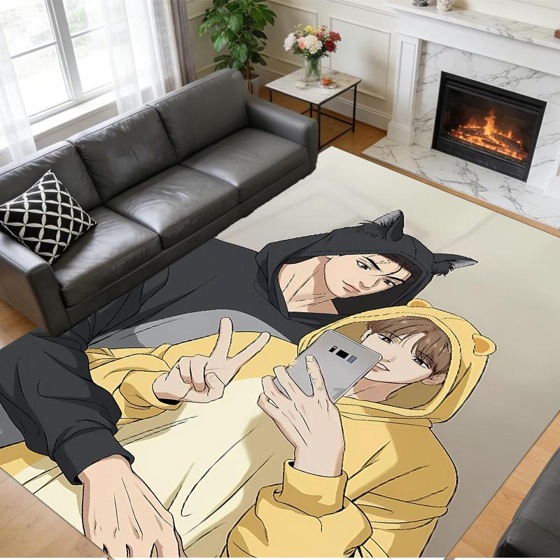 Anti‑Slip Crystal Velvet Floor Rug, Korean Comics Jaekyung Dan Design Carpet for Indoor Living Bedroom Home Decoration