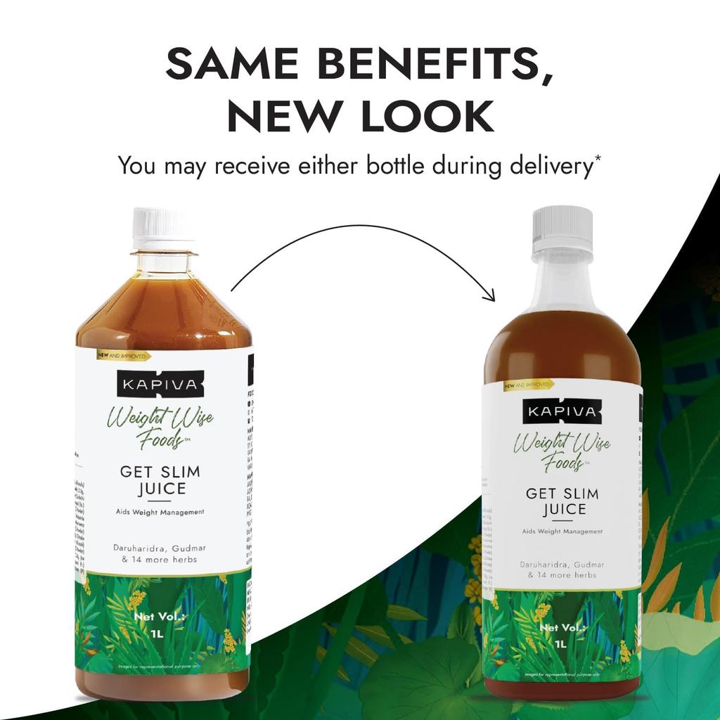 Kapiva Get Slim Juice - Healthy Weight Management Through 12 Ayurvedic Herbs Aids Metabolism and Digestion - 1L