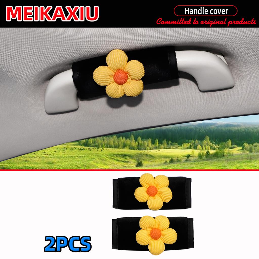 2PCS Soft Plush Fabric Flower Car Door Handle Covers Women's Grip Pull Covers Car Interior Decoration Accessories