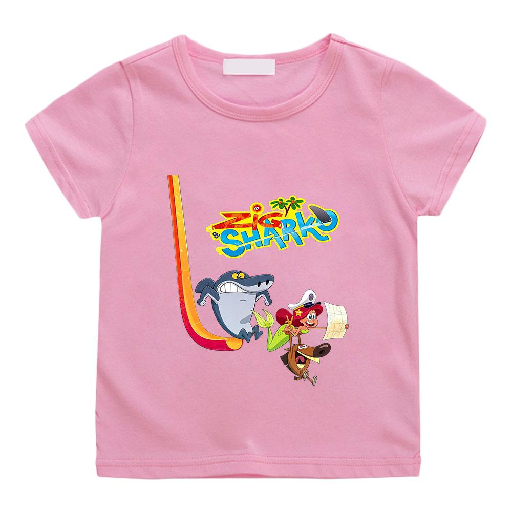 Zig and Sharko Children's 100%Cotton Cartoon Print T-shirt Cute Boys Girls Fashion Short Sleeve Casual Kids Tops Summer Toddler