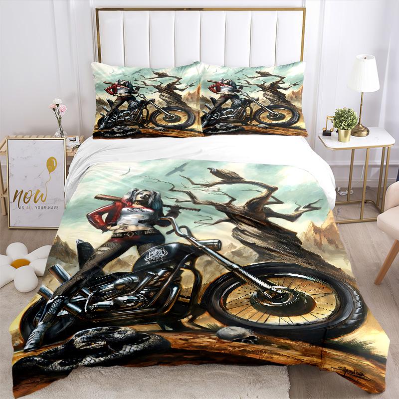Harley Quinn Motorcycle Ride Print 3Pcs Bedding Setduvet Cover With 2 Bedropillowcase Home Birthday Gift