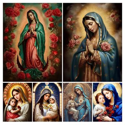 Kit fai da te per pittura a diamante La Vergine Maria Punto Croce Arte del mosaico Pittura a diamante Cerchio completo/Quadrato Diamante Decorazione per la casa