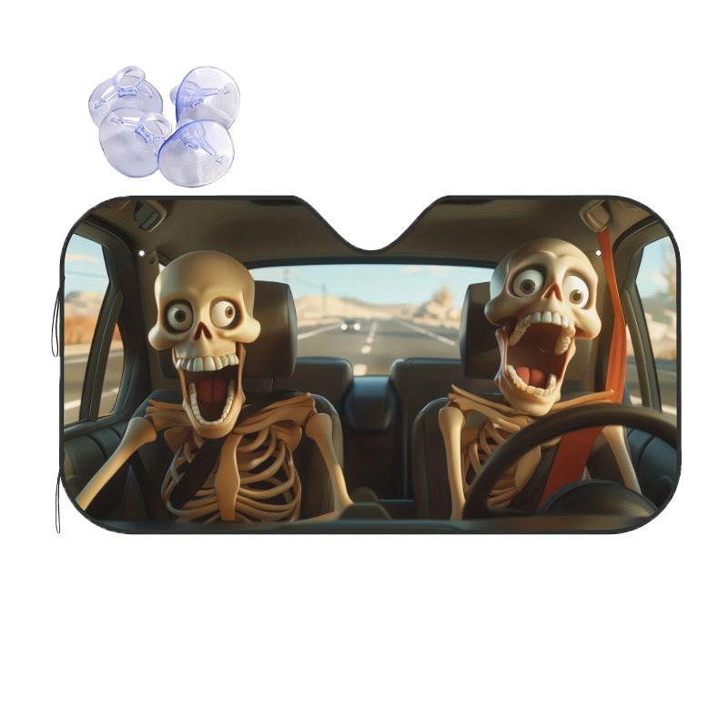 Windshield Sunshade Skull 130x70cm Car Front UV Protection for Summer Heat Reduction Family Road Trip