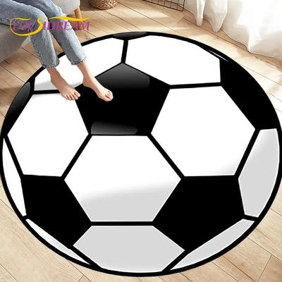 3D Cartoon Fußball Kreis Teppich Groß,Runder Teppich für Wohnzimmer Schlafzimmer Sofadekoration,Spielteppich für Kinder