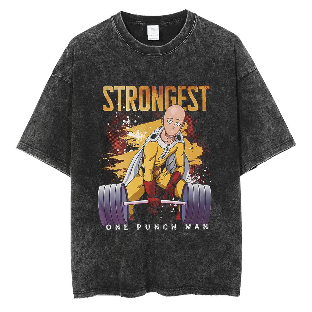 

ONE PUNCHMAN T Shirt Saitama Manga Printed Tshirt Vintage Washed Cotton Tshirt Clothing Summer Short Sleeve Loose Tees Tops S