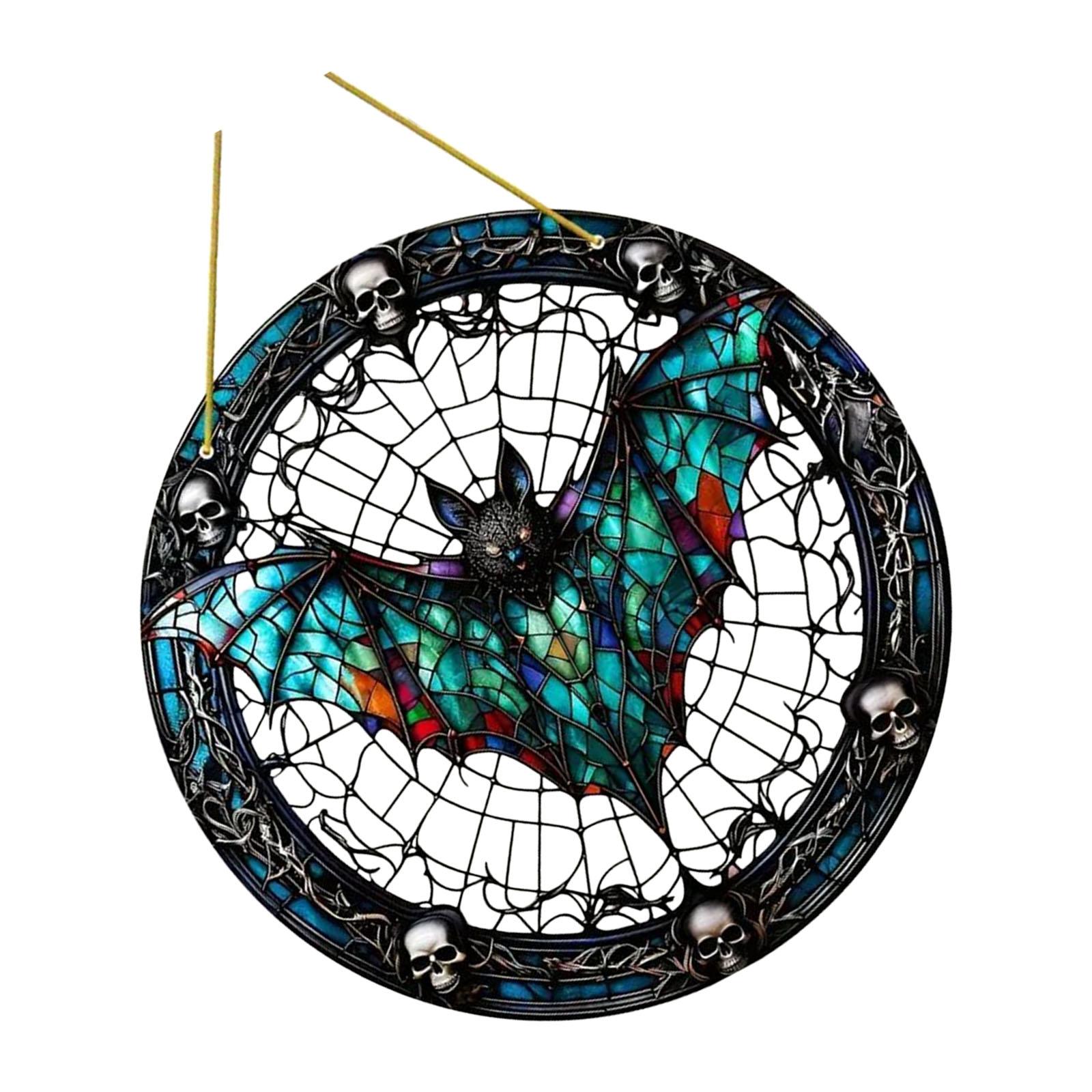 

Bat Stained Glass Suncatcher Window Hanging Decoration Halloween Gothic Bat Glass Ornament for Window Home Kitchen B