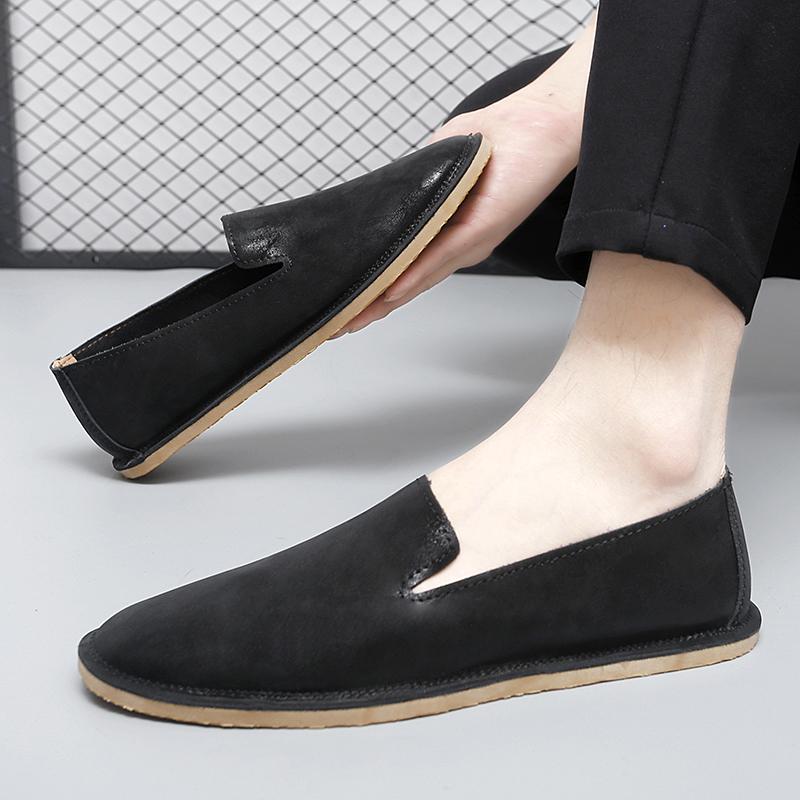 Fashion Designer Brand Men's Genuine Leather Shoes Massage Sole Lightweight Loafers Flat Bottom Work Versatile Men's Business Shoes
