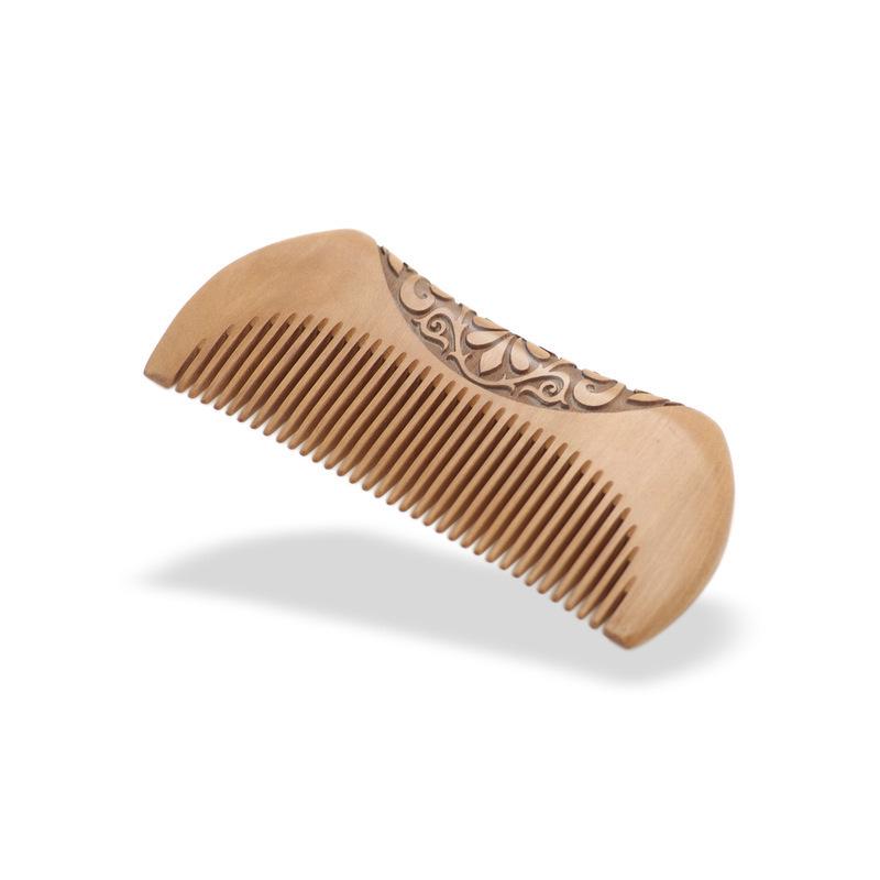 Thickened Fine-Toothed Peach Wood Comb with Double-Sided Carving for Hair Care
