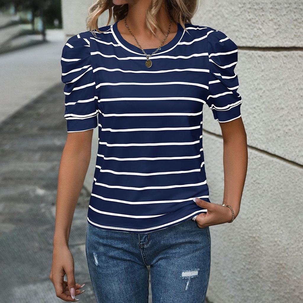 New Fashion Summer Stripe Pullover Women's Top Casual T-shirt