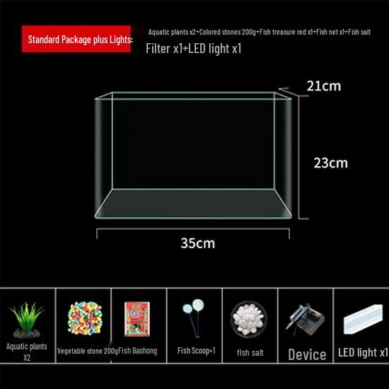 Mini Eco Fish Tank: Hot-Bent Glass, Desktop Goldfish Betta Aquarium, Water-Free Design for Living Room