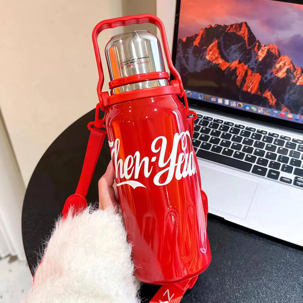 New High-value Internet Celebrity Thermos Cup Coke Red Milk White Large-capacity Portable Thermal Insulation Pot Car Water Cup