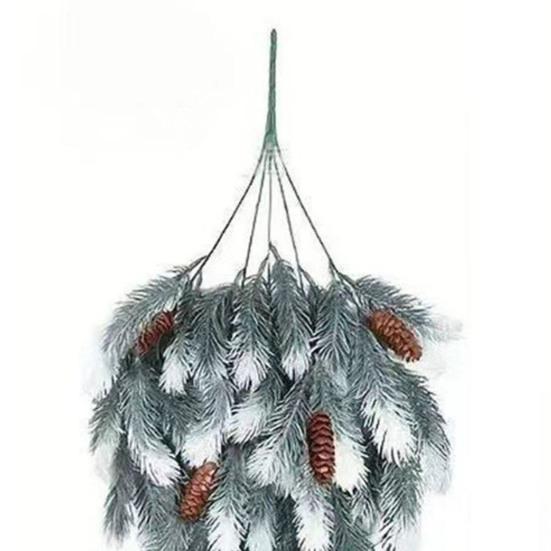 2Pcs Christmas Teardrop Swag Wreath Fake Norfolk Pine Stairway Swag with Pinecone Winter Xmas Hanging Greenery Garland Decoration