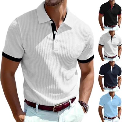 Camiseta casual de verano para hombre con cuello en V acanalado, manga corta, colorida, top para salidas de vacaciones