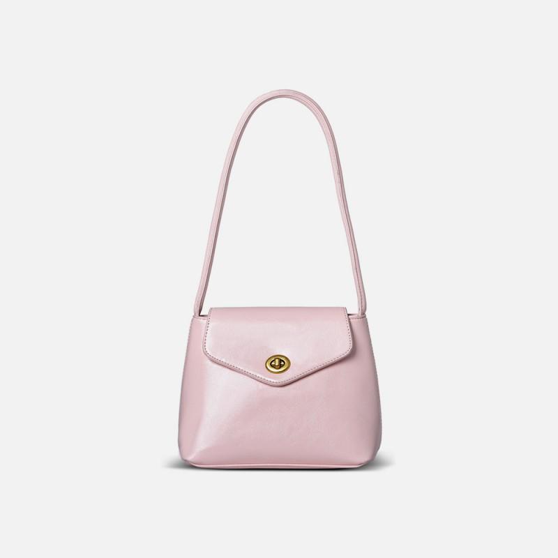 Ladies Sweet Texture Bag Fashionable Versatile Handbag Shoulder Niche Commuting Flip Bucket 22cmx9cmx17cm розовый