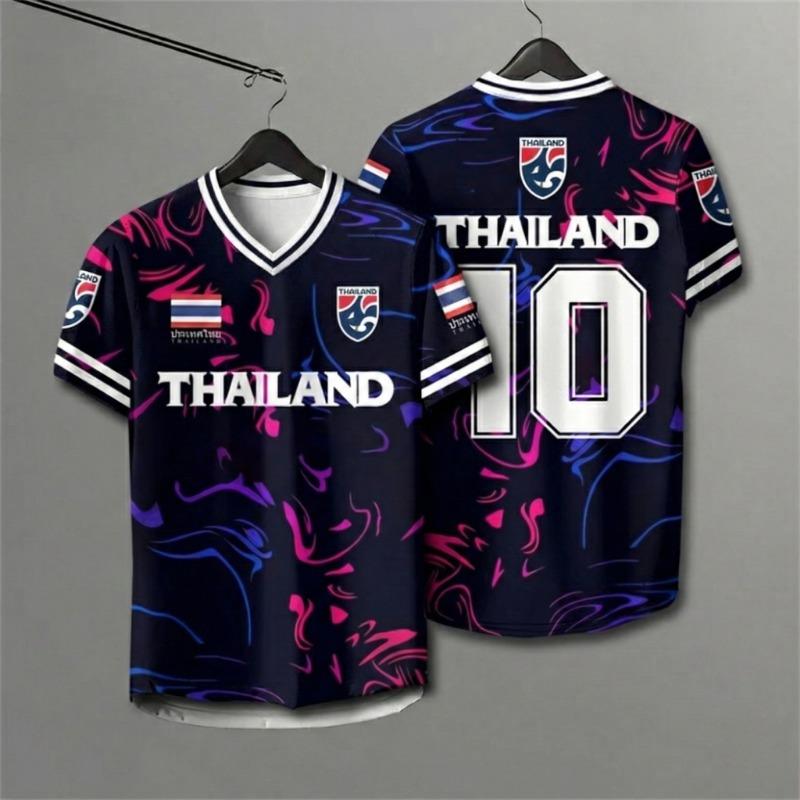 Elephant Thailand Jersey Men Football Shirt V-neck Short Sleeve Sportswear Fan Kit Custom Print Retro Striped Floral Uniform Top