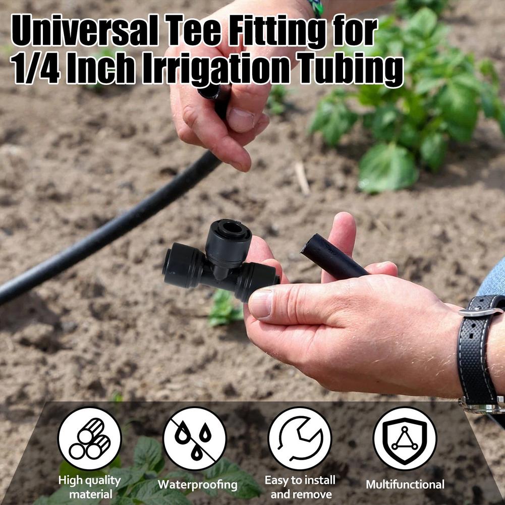 10Pcs Drip Irrigation Parts Quick Connect 1/4" Hose Tee Fittings Universal Irrigation Connectors for Garden Farm & Greenhou W9M4