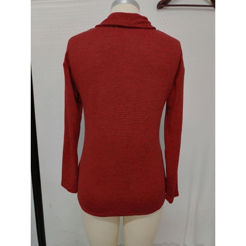 Casual Loose Knitted V Neck Zipper Long Sleeve T Shirt For Women