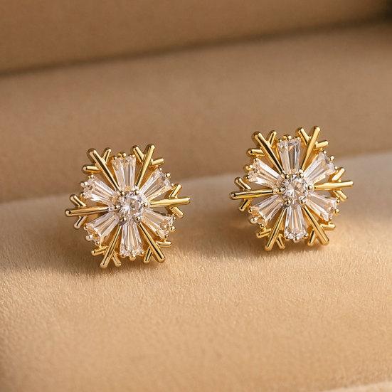 1 Pair Snowflake Stud Earrings for Women, Cubic Zirconia Wedding Engagement Statement Earrings, Winter Snowflake Jewelry Accessory