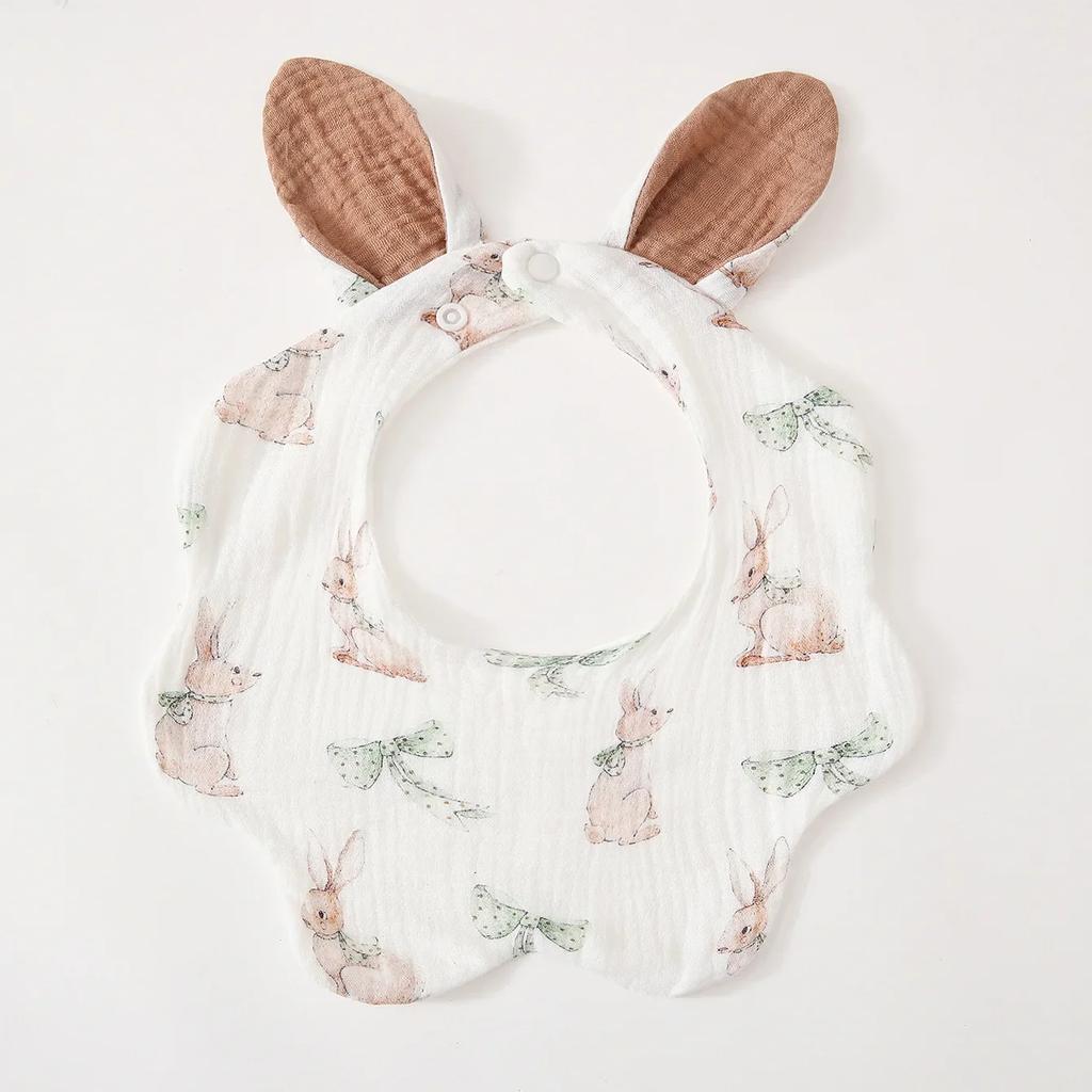 Baby Cotton Bib Cartoon Rabbit Ears Feeding Towel Water Absorbent Saliva Towel Newborns Burp Cloth for Boy Girls Accessories