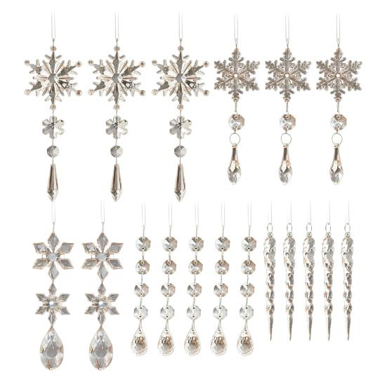 18 Pcs Crystal Christmas Ornaments for Tree Clear Acrylic Snowflake Icicle Hanging Ornaments with Drop Pendants for Winter Wonderland Chandelier