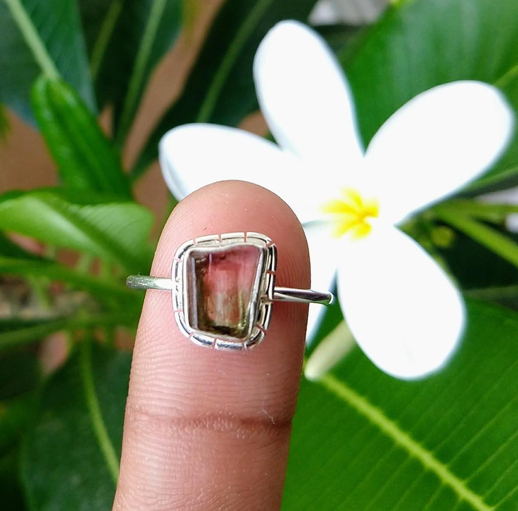Watermelon Tourmaline Ring 925 Sterling Silver Gemstone Ring Sz 8.5  Wedding