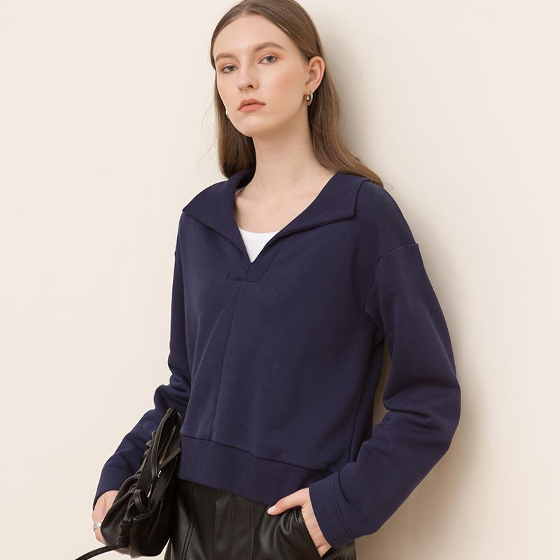 

CANVAUS осенне-зимний однотонный свитер с воротником поло, блузка в корейском стиле, свободная тонкая бархатная хлопковая куртка с длинными рукавами XXL тёмно-синий