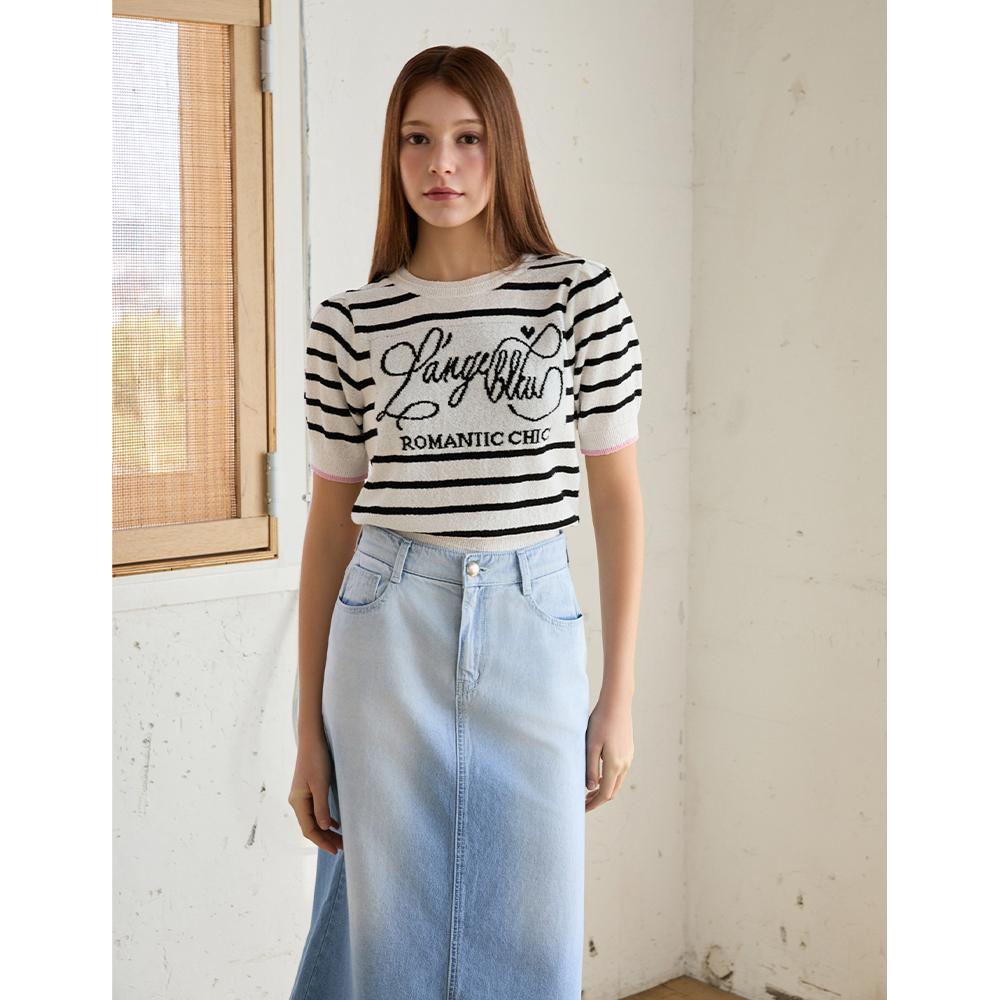 Egoiseuteu [2026 Best][Blue Label] Lettering Volume Boucle Short Sleeve Knit Es2Okh02