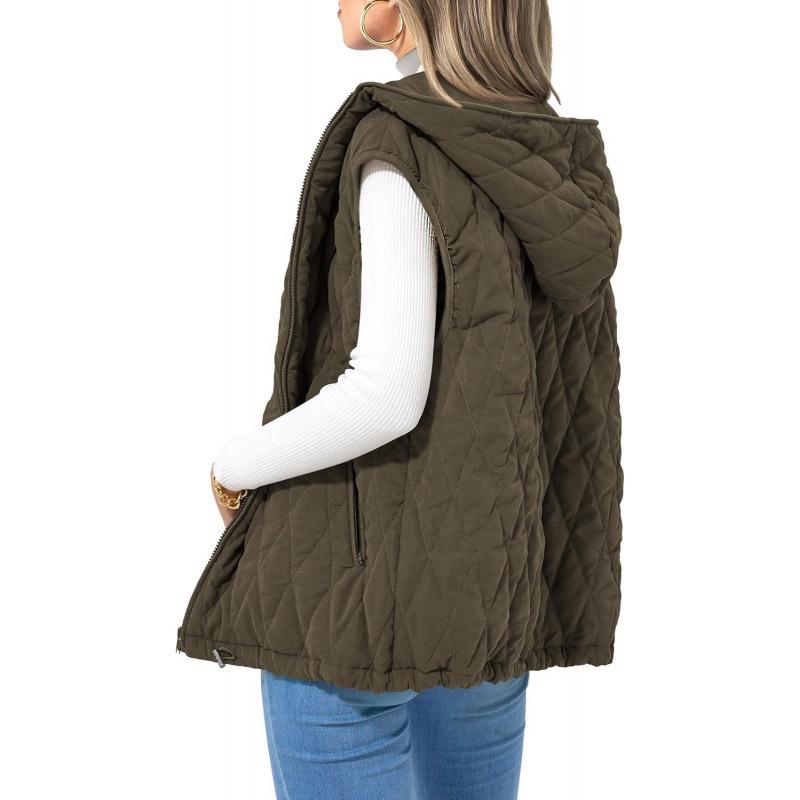2024 Autumn/Winter Women's Hooded Cotton Vest Lightweight Gilet Warm Outerwear