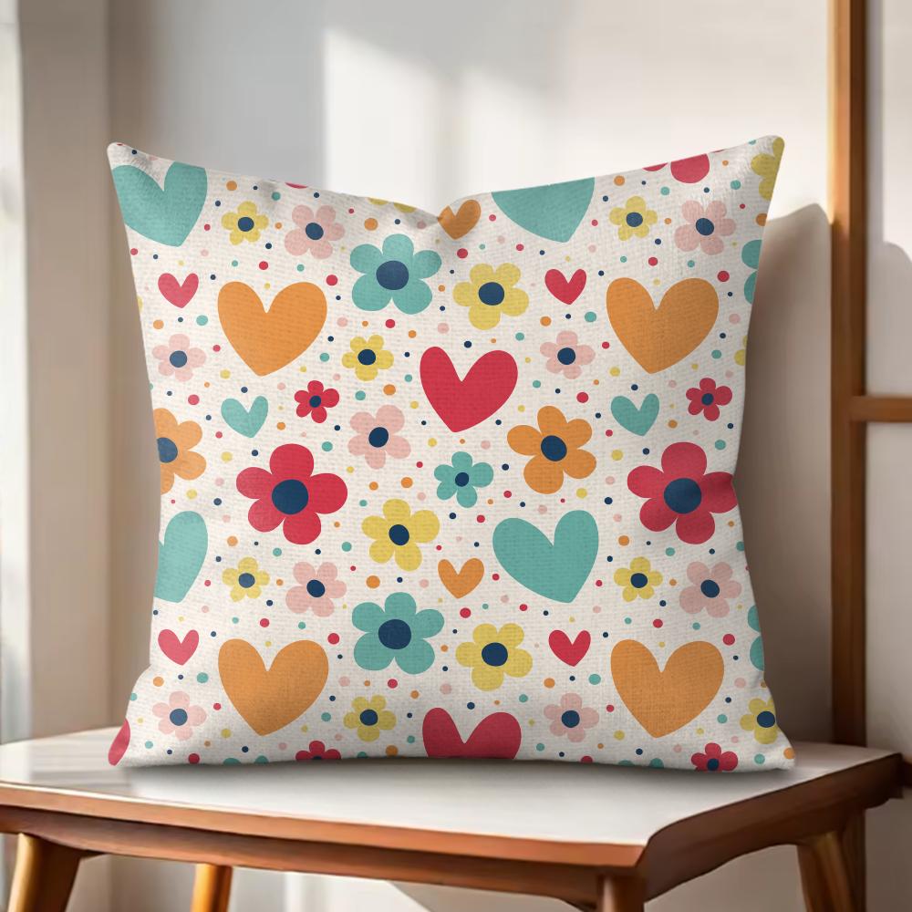 Colorful Flowers Cushion Cover Natural Linen Organic Fabric DoubleSided Printing Couch Pillow Covers Home Decor