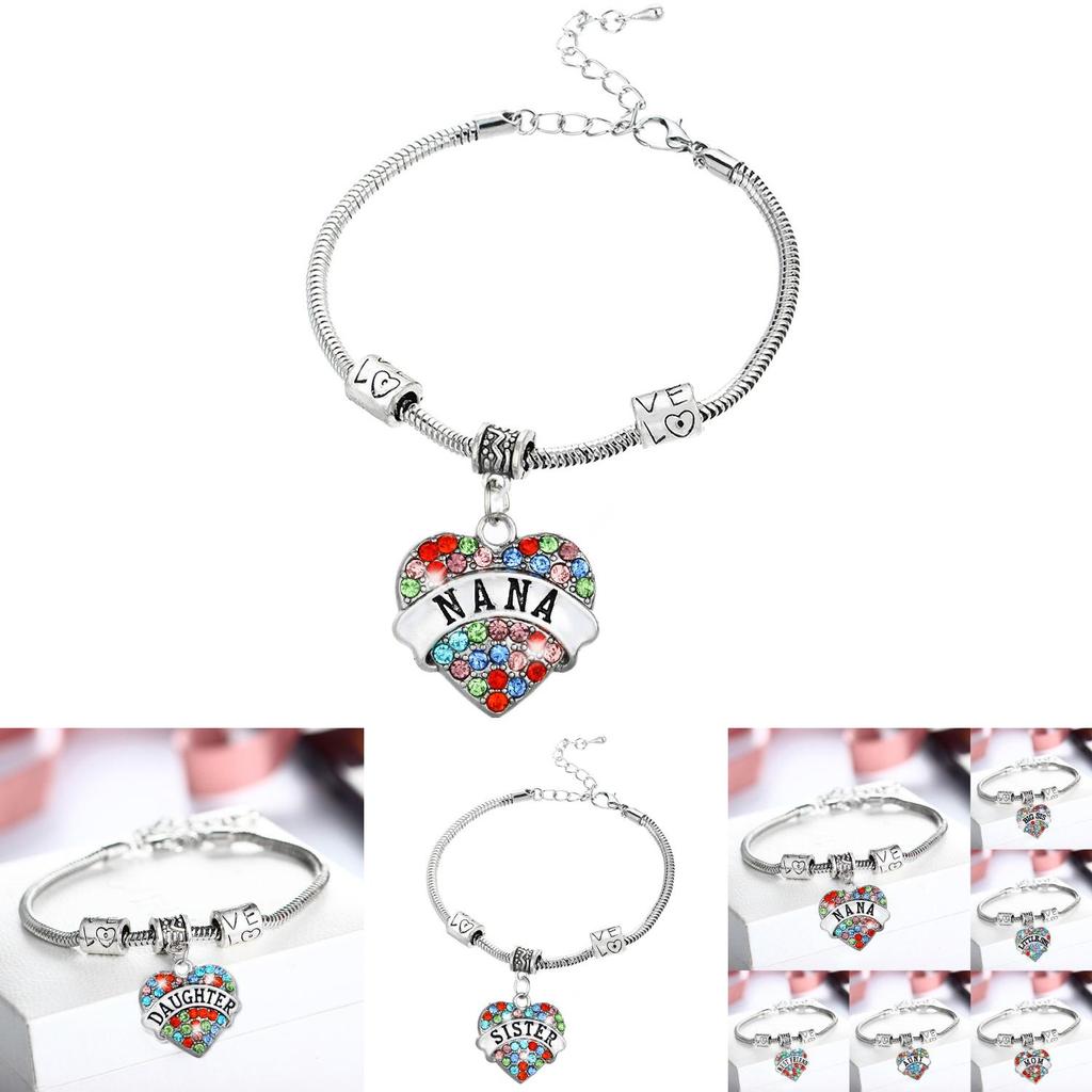 Exquisite Family Members Inlaid Colorful Rhinestone Love Heart Bracelet Gift For Loved Ones