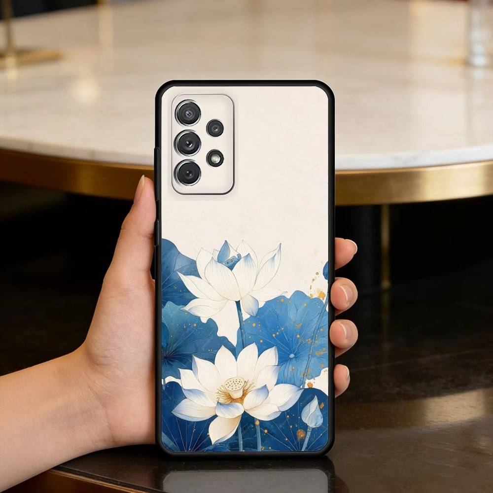 Emerald White Lotus  Phone Case For Samsung Galaxy A73,A72,A71,A70,A53,A52,A51,Soft Silicone Black Cover