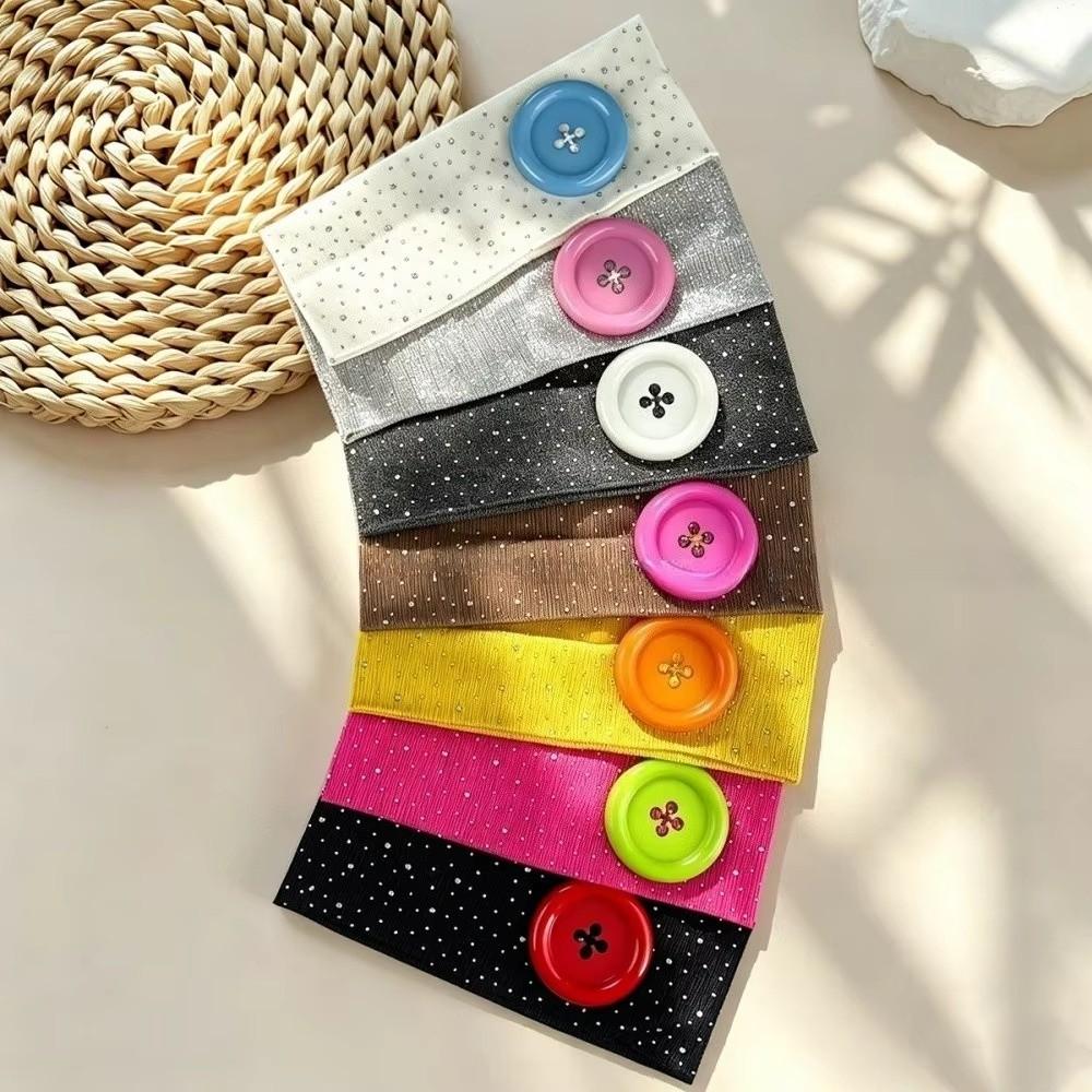 New Large Button Button Hairband Colorful Vintage Style Elastic Hairband Stretchable Polyester Retro Headband Women