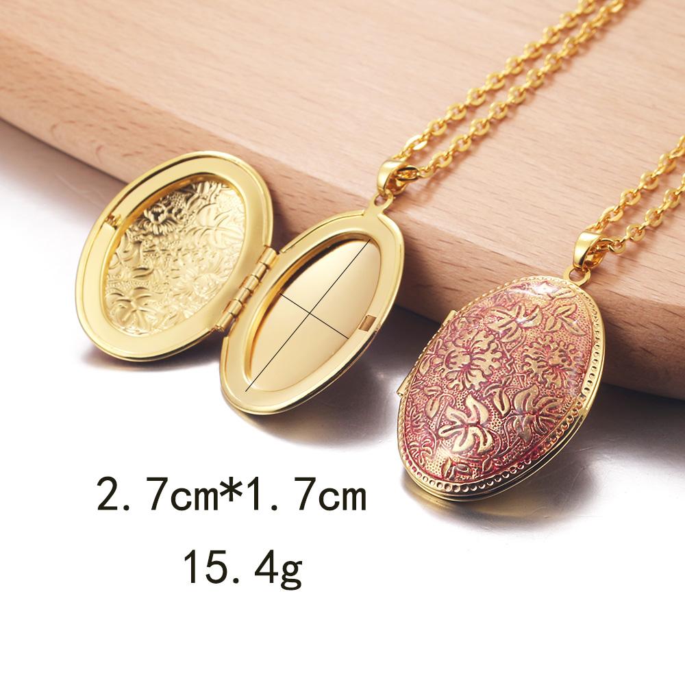 Golden Locket Pendant Mood Necklace Emotion Women Men Lovers Photo Frame Box Choker Necklaces Fashion Love Enamel Jewelry