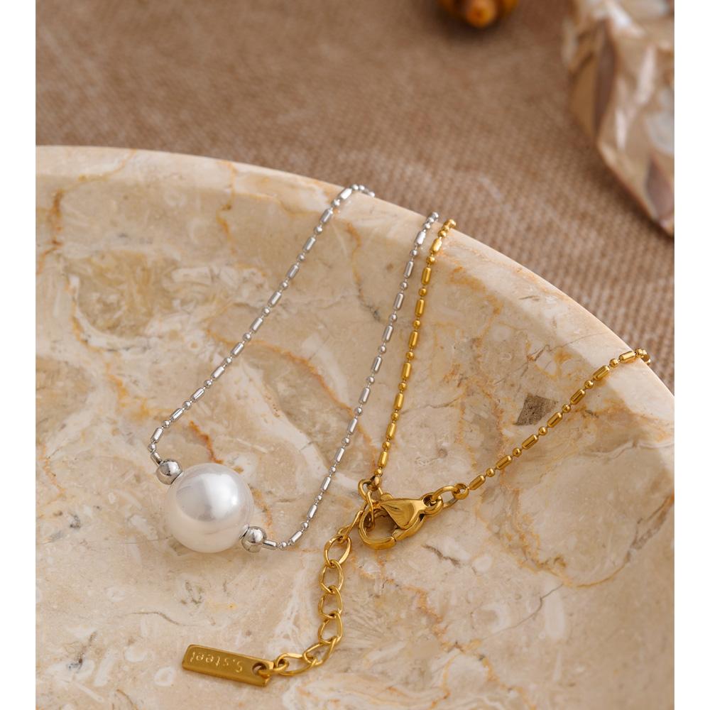 Yhpup Stainless Steel Imitation Pearls Round Chain Bracelet Bangle Fashion Chic Charming Wrist Jewelry Accessories Gift
