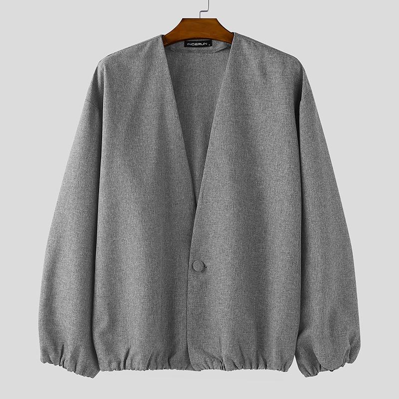 

INCERUN Мужской кардиган оверсайз с длинным рукавом на одной пуговице, повседневный свободный, тонкий, кимоно 5XL серый
