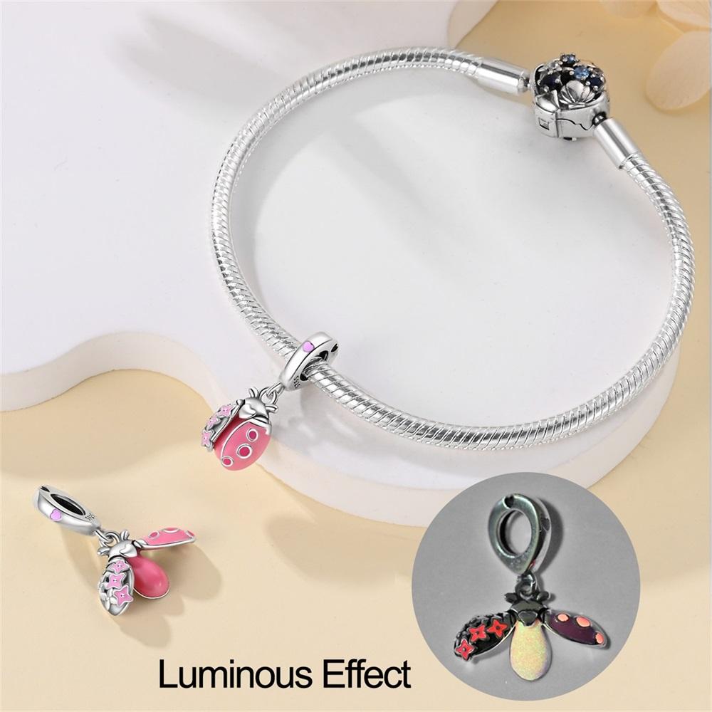 Authentic Copper Charm Bead Charms Luxury Romantic Pink Ladybug Pendant Bead Charms Compatible With Bracelets Diy Women Making Delicate Gift